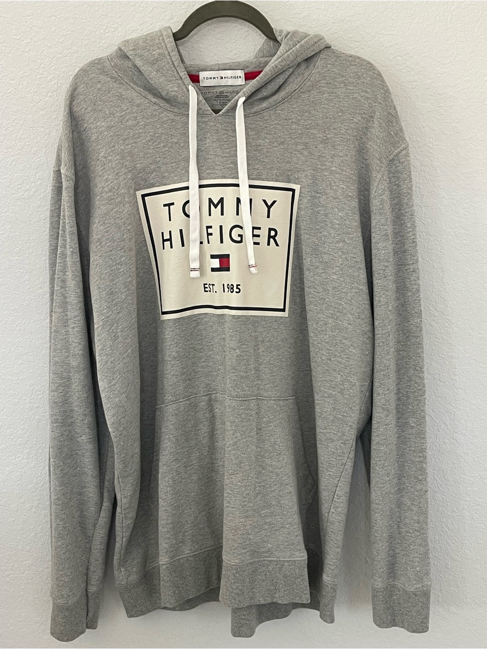 Tommy Hilfiger XXL Gray Logo Pullover Hoodie Sweatshirt Spellout